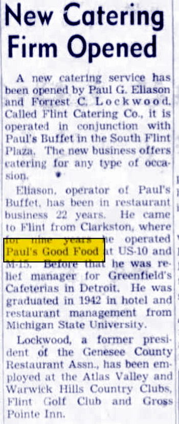 Pauls Good Food - Nov 09 1958 Opening Article (newer photo)